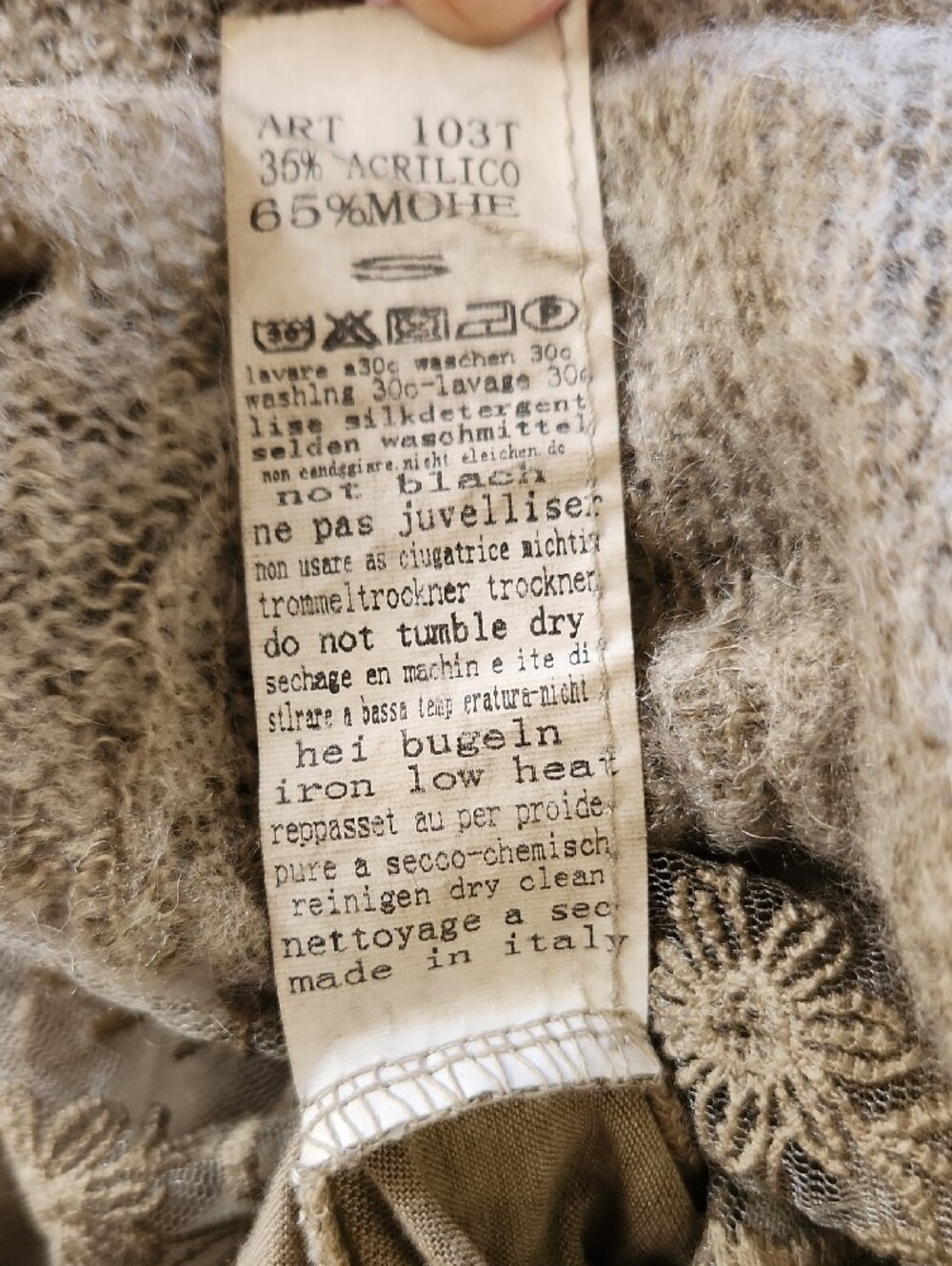 Tempo Paris Beige Open-Knit Scoop Neck Sweater with Lace Trim - Picture 3 of 5